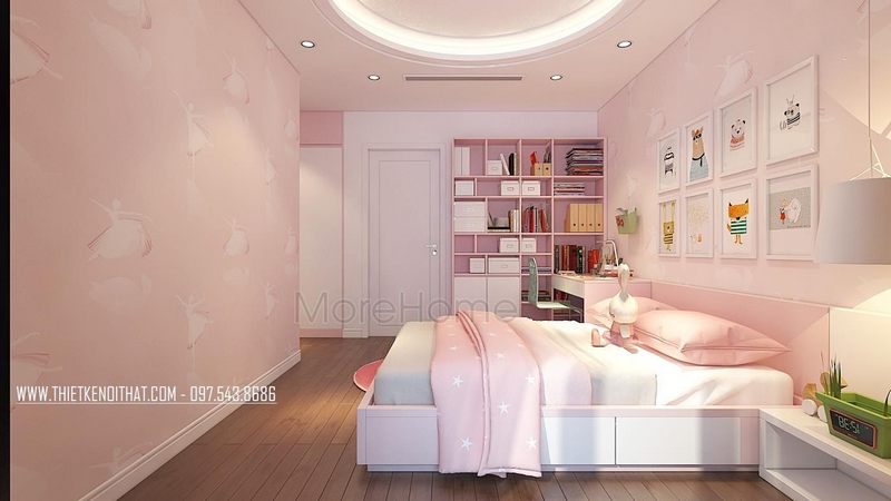 Phòng ngủ của bé được thiết kế mang phong cách hiện đại với đầy đủ những tiện nghi mang đến nét ấn tượng và đáng yêu cho không gian sống của bé.